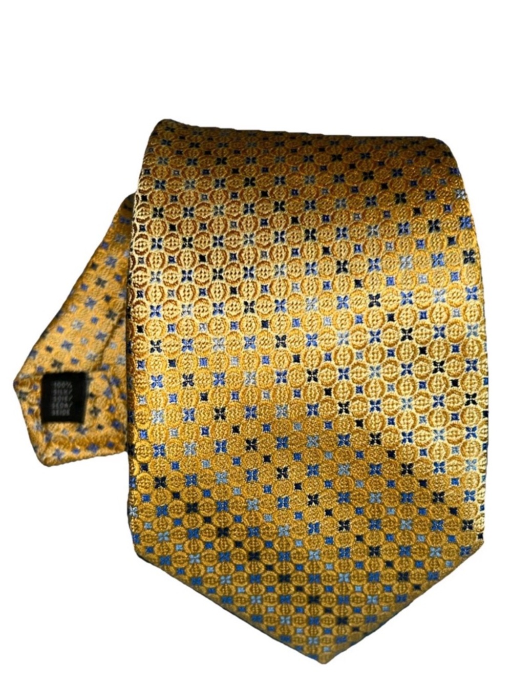 Tom James Necktie Yellow Light Blue 100% Silk Blue Label Made In USA